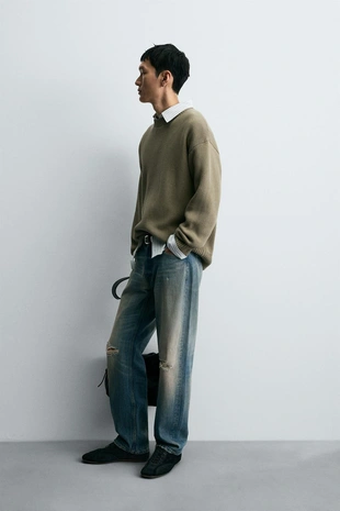 Свитер из хлопка с рельефной тканью