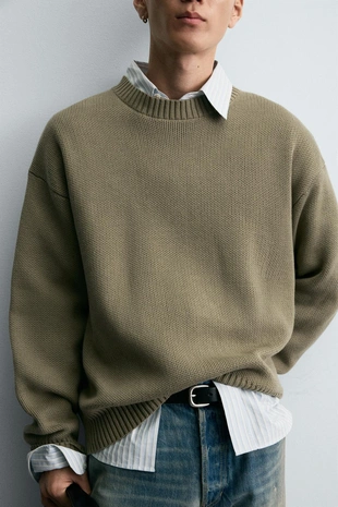 Свитер из хлопка с рельефной тканью- Заказать в России