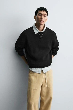 Свитер из хлопка с рельефной тканью- Заказать в России