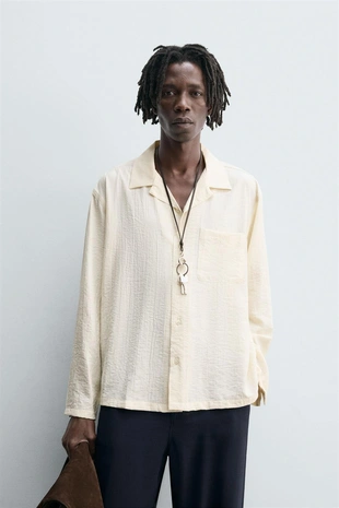 Рубашка свободного кроя из струящейся ткани с эффектом мятости- Заказать в России