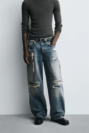 Джинсы BALLOON FIT с разрезами- Заказать в России