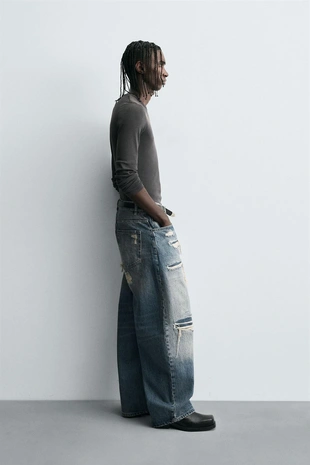 Джинсы BALLOON FIT с разрезами- Заказать в России