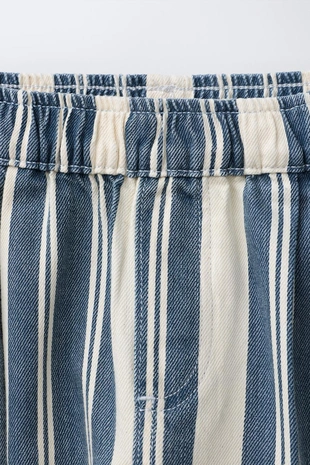 Blue/White | 4441/592/044 - Zara Брюки из твила с расслабленным полосатым рисунком