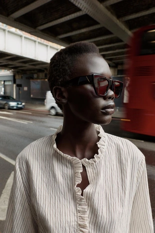 Рубашка в полоску с воланами- Заказать в России