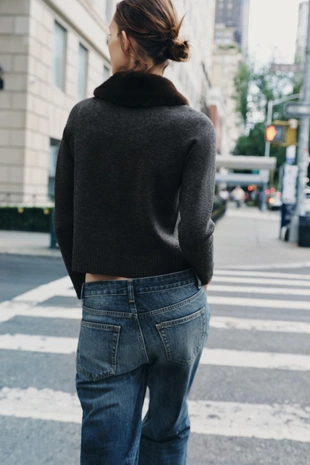 Трикотажная куртка с воротником из искусственного меха- Заказать в России