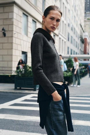 Трикотажная куртка с воротником из искусственного меха- Заказать в России