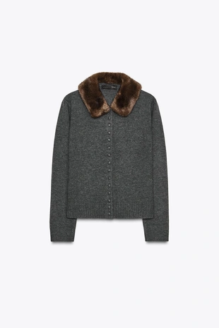 Трикотажная куртка с воротником из искусственного меха- Заказать в России