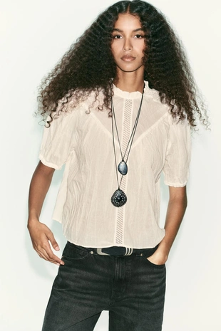 Блузка в стиле рустик с мережкой- Заказать в России