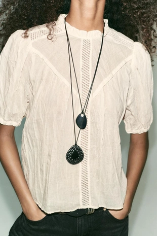 Блузка в стиле рустик с мережкой- Заказать в России