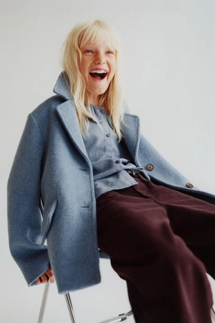 Пальто из шерстяной ткани с шерстью- Заказать в России