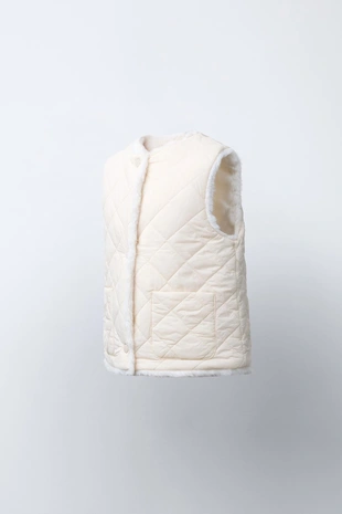 Ecru | 3791/702/712 - Zara Двусторонний жилет из искусственного меха