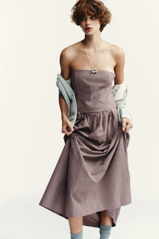Платье миди без бретелей в клетку виши- Заказать в России