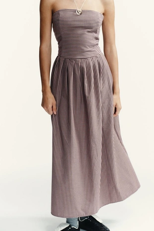 Платье миди без бретелей в клетку виши- Заказать в России