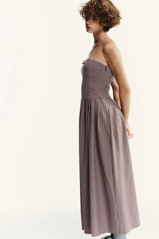 Платье миди без бретелей в клетку виши- Заказать в России