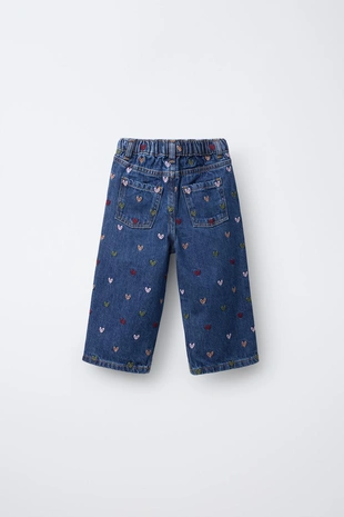 Джинсы-кюлоты с вышивкой «сердечки»- Заказать в России