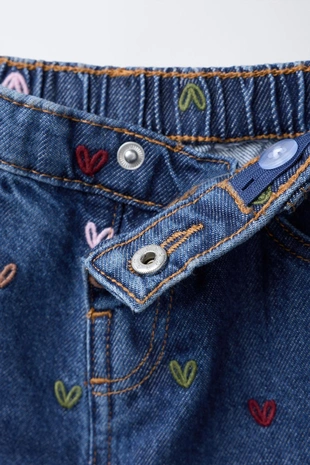 Джинсы-кюлоты с вышивкой «сердечки»- Заказать в России