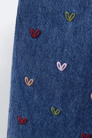 Джинсы-кюлоты с вышивкой «сердечки»- Заказать в России