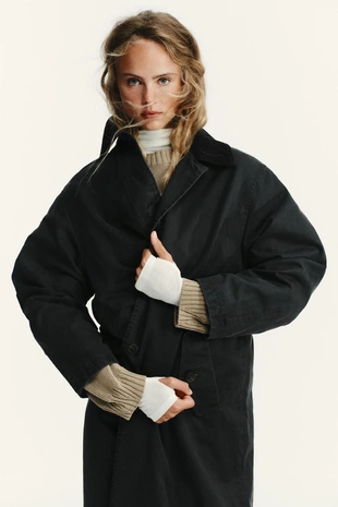 Вощеный тренч с вельветовым воротником- Заказать в России