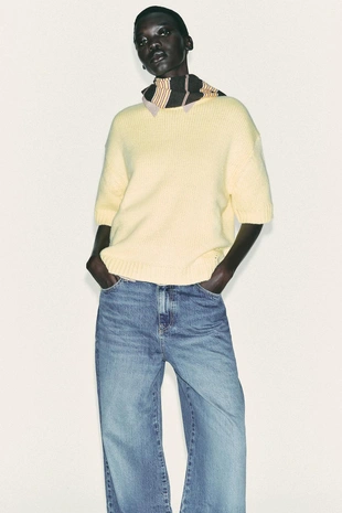 Трикотажный джемпер OVERSIZE с короткими рукавами- Заказать в России