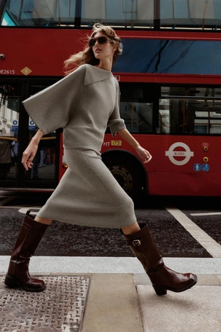 Sand / Marl | 2756/142/081 - Zara Трикотажная юбка миди