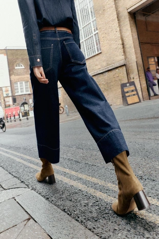 Замшевые ботильоны на широком каблуке- Заказать в России