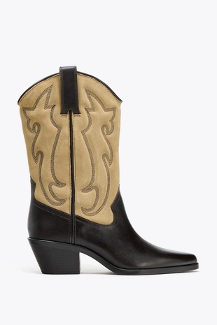 Комбинированные кожаные сапоги с вышивкой- Заказать в России