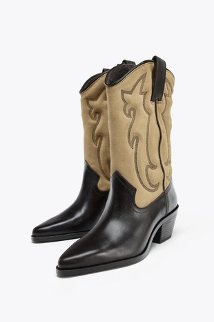 Комбинированные кожаные сапоги с вышивкой- Заказать в России