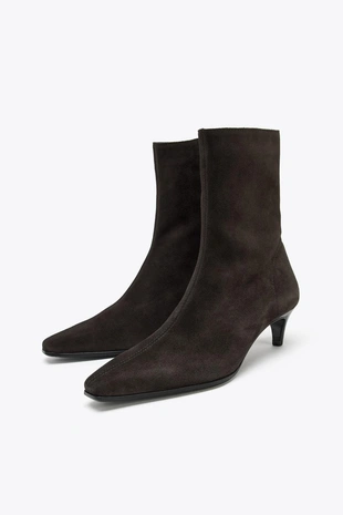 Ботильоны на каблуке из разделанной замши- Заказать в России