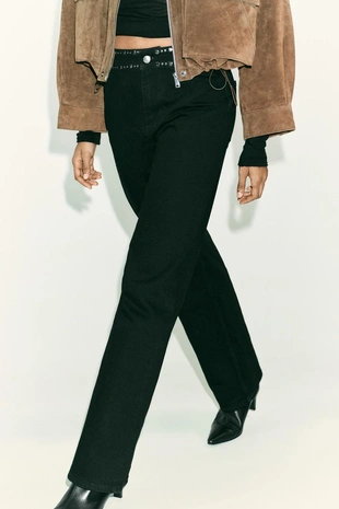 Джинсы Z1975 STRAIGHT LONG-LENGTH с высокой посадкой и заклепками- Заказать в России