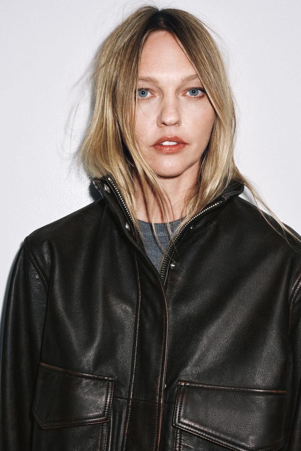 ユッピー Zara Кожаная куртка-бомбер — коллекция zara «zw» - Цвет коричневый