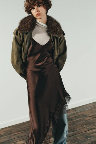 Куртка из искусственной замши со съемным воротником- Заказать в России