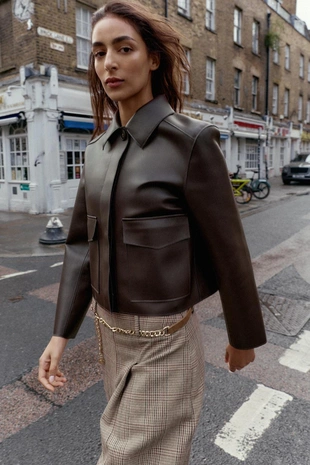 Короткая куртка из искусственной кожи- Заказать в России