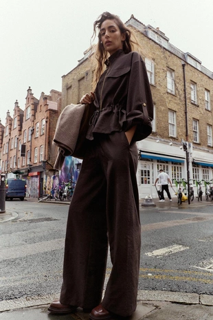 Широкие брюки с эластичным поясом- Заказать в России