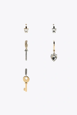 Набор из 5 серег с комбинированными подвесками «ключ» и «стразы»- Заказать в России