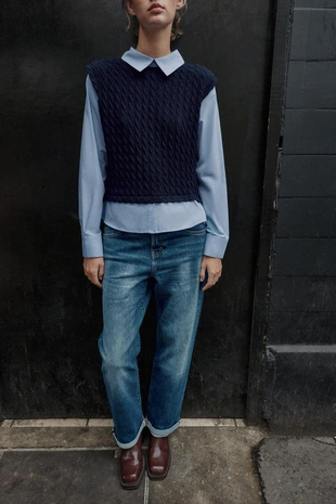 Комбинированная рубашка из поплина- Заказать в России