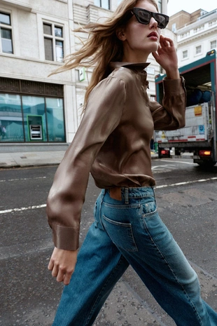 Перламутровая струящаяся рубашка- Заказать в России