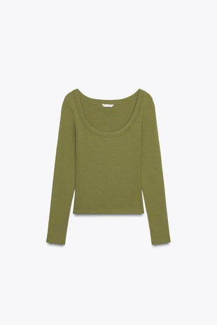 Футболка в рубчик с длинными рукавами- Заказать в России