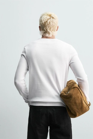 White | 3992/366/250 - Zara Футболка в рубчик с горловиной и пуговицами