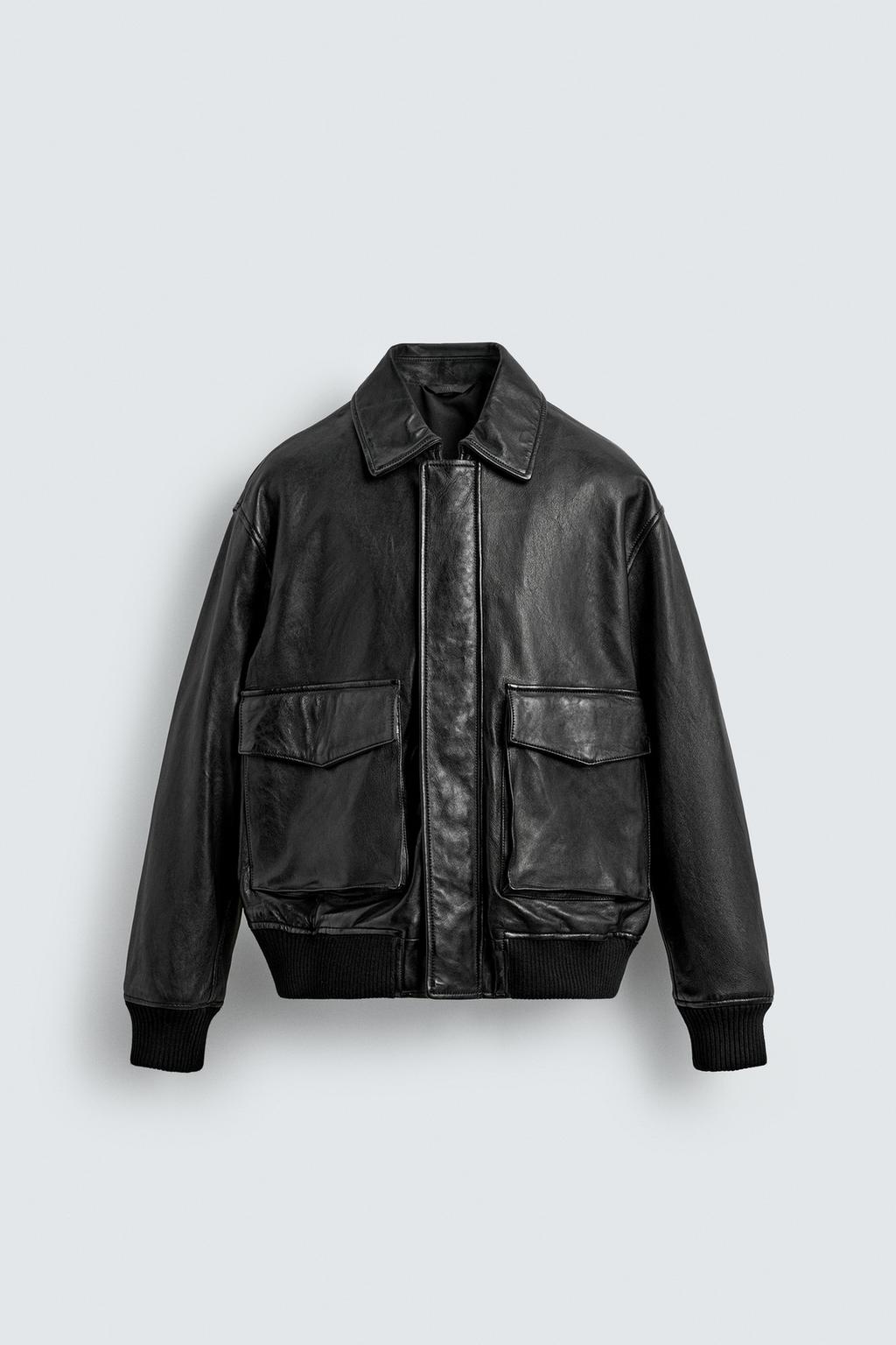 Zara Кожаная куртка с карманами - Цвет черный - black | 5388/205