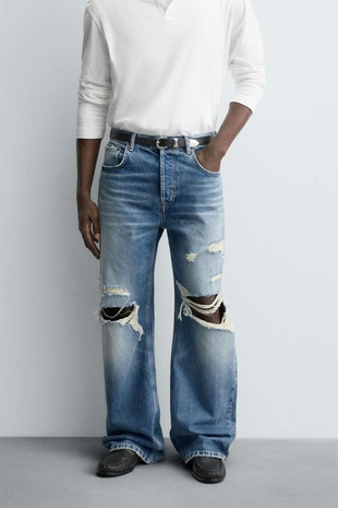 Джинсы RELAXED FIT с разрезами- Заказать в России