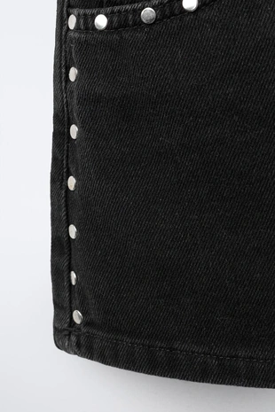 Джинсовая юбка-шорты с заклепками- Заказать в России