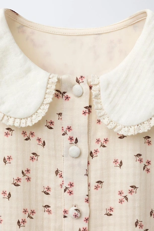Ecru | 6420/479/712 - Zara Платье с цветочным принтом и контрастным воротником