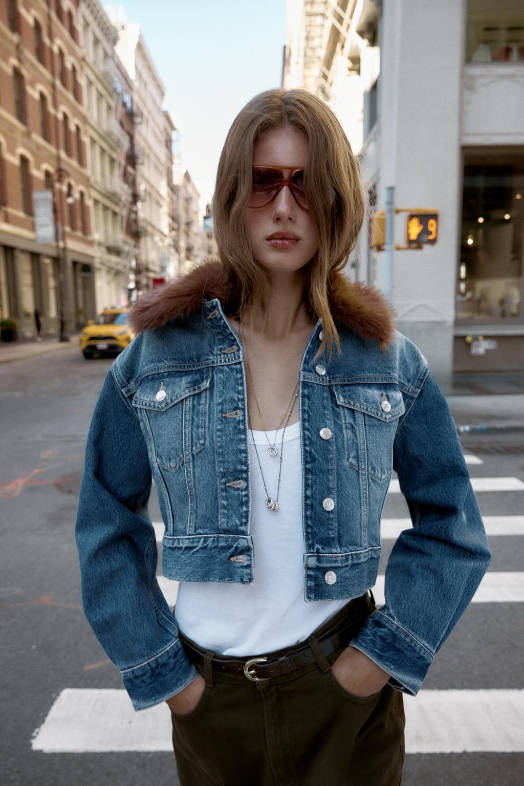 Z1975 FAUX FUR COLLAR SHORT DENIM JACKET