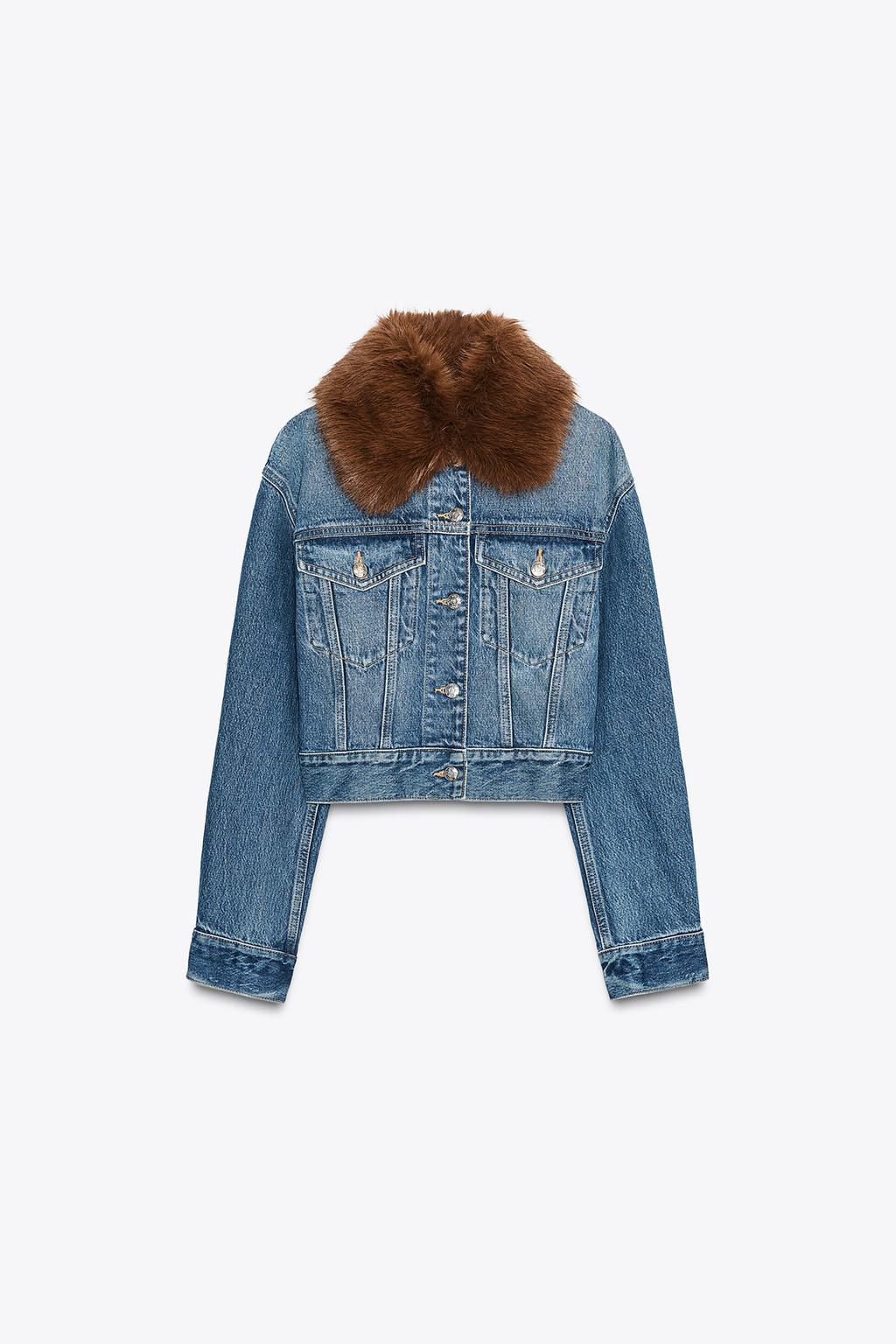 Z1975 FAUX FUR COLLAR SHORT DENIM JACKET