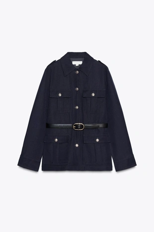 Куртка с поясом и накладными карманами- Заказать в России