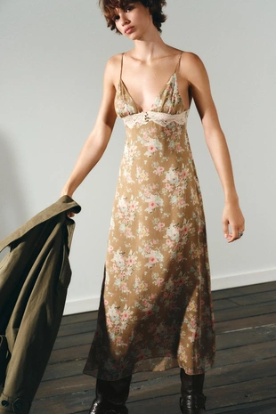 Платье миди с кружевным цветочным принтом- Заказать в России