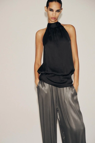 Атласный топ с горловиной халтер- Заказать в России