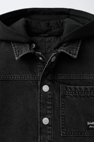 Стеганая джинсовая куртка-рубашка с отстегивающимся капюшоном- Заказать в России