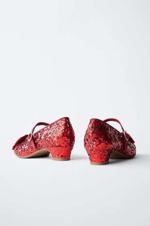 Туфли на каблуке с пайетками и бантом- Заказать в России