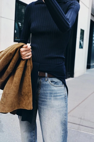 Трикотажный топ поло в рубчик- Заказать в России